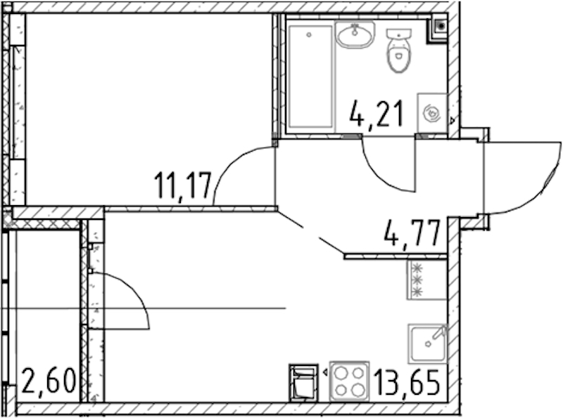 1-комнатная квартира 33.8 м², 10/17 эт., ЖК «Город Первых»